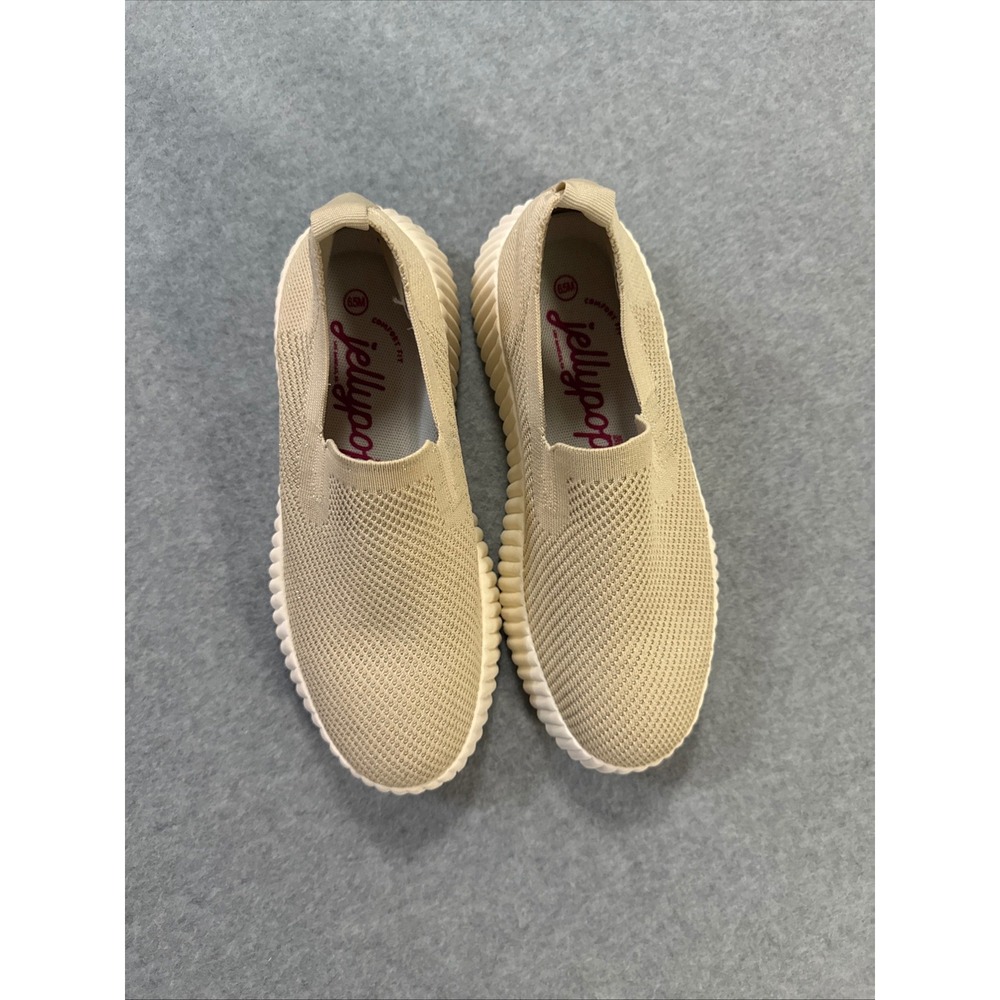 Jellypop Club Tan Beige Shimmer Knit Slip On Sneakers Womens 6.5M Platform Shoes
